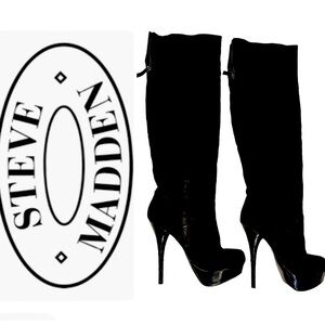 Steve Madden Boots Calgarry Vintage Black Suede Over-the-Knee Platforms Sz 9 EUC
